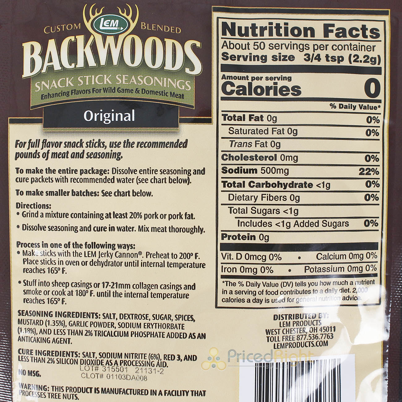 Backwoods 3.9 Oz Original Snack Stick Seasoning Cure Packet for 5 Lbs Meat 9507