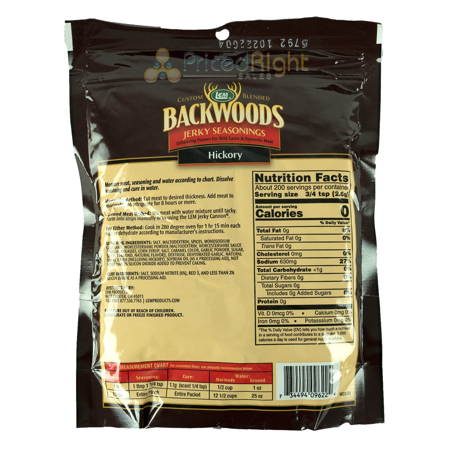 Backwoods Hickory Jerky Seasoning for 25 Lbs Meat w/ Cure Packet LEM 18.3 oz