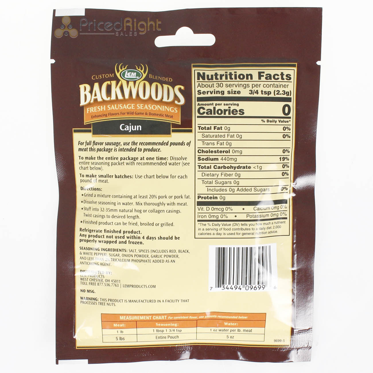 Backwoods 2.4 Oz Cajun Sausage Seasoning Custom Blend Makes 5 Lbs of Meat 9699