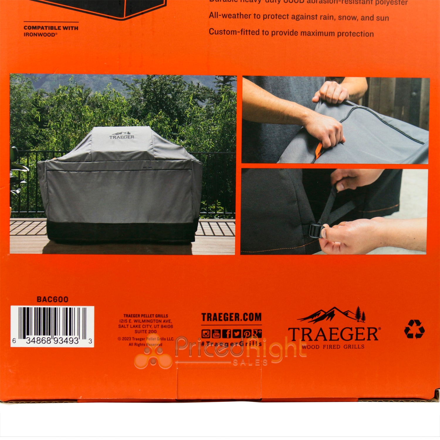 Traeger Ironwood Heavy-Duty All-Weather Full Length Polyester Grill Cover Gray