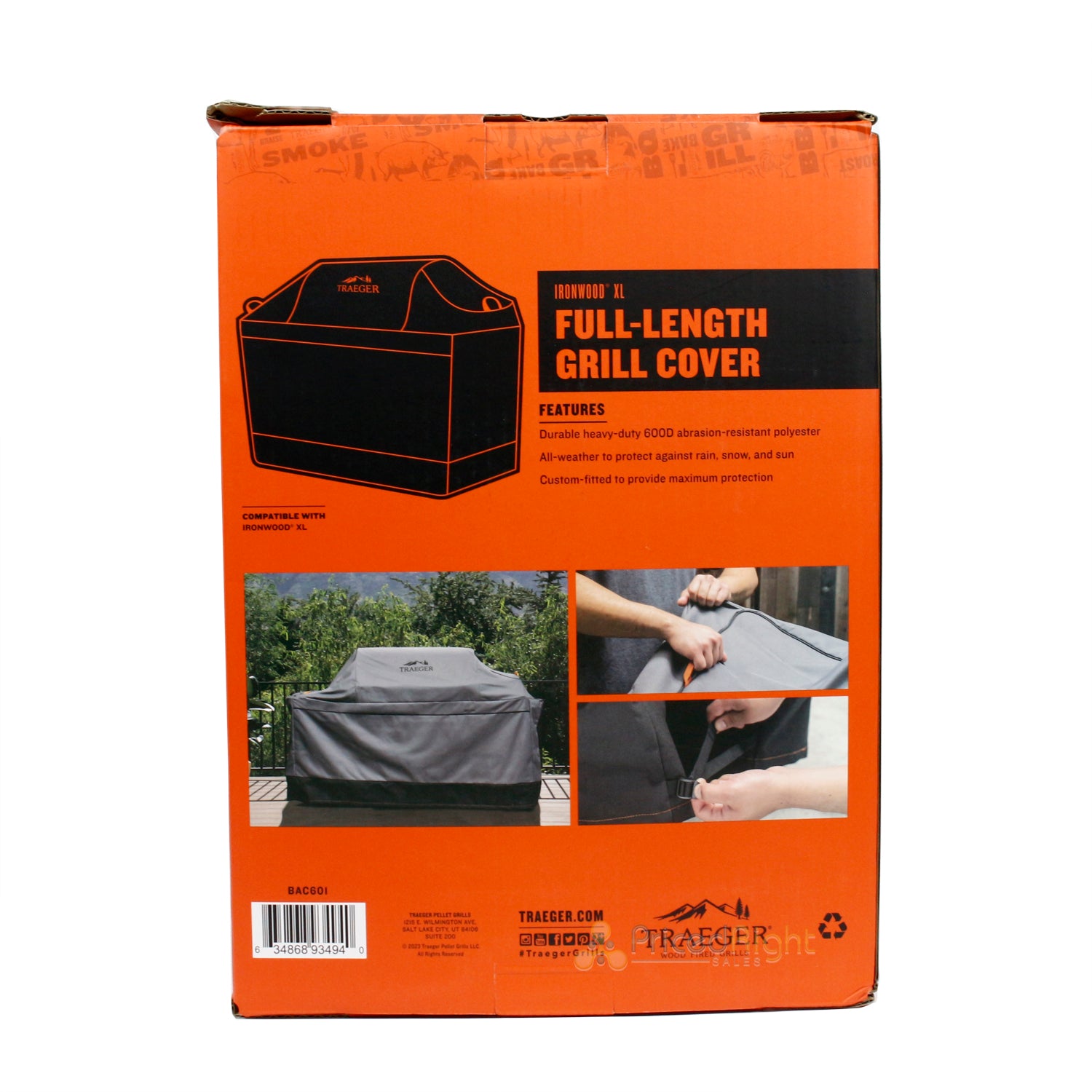 Traeger Ironwood XL All-Weather Full Length 600D Polyester Grill Cover Gray