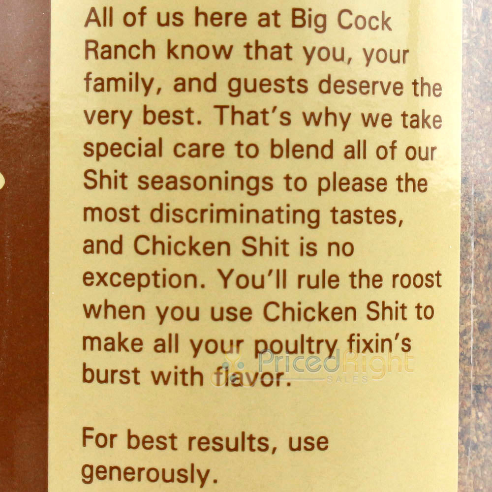 Big Cock Ranch 12 Oz Chicken Shit Poultry Seasoning All Purpose Gluten & Msg Free