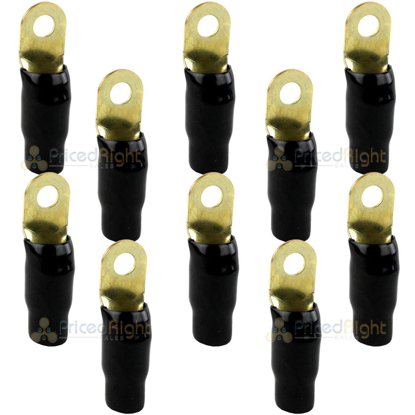 Bullz Audio Ring Terminals 1/0 Gauge 5/16" Hole Gold Plated Black 10 Pack BRT0B