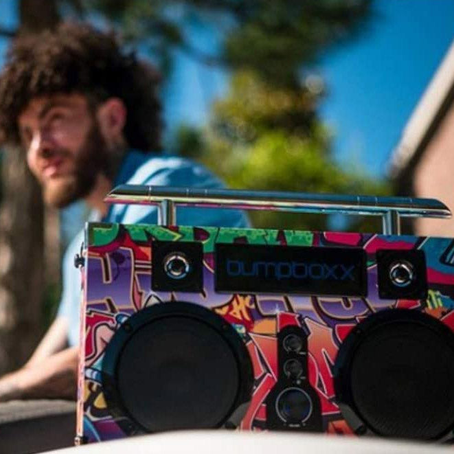 Bumpboxx Ultra Bluetooth Boombox Black Graffiti USB 5.25" Drivers 2" Tweeters