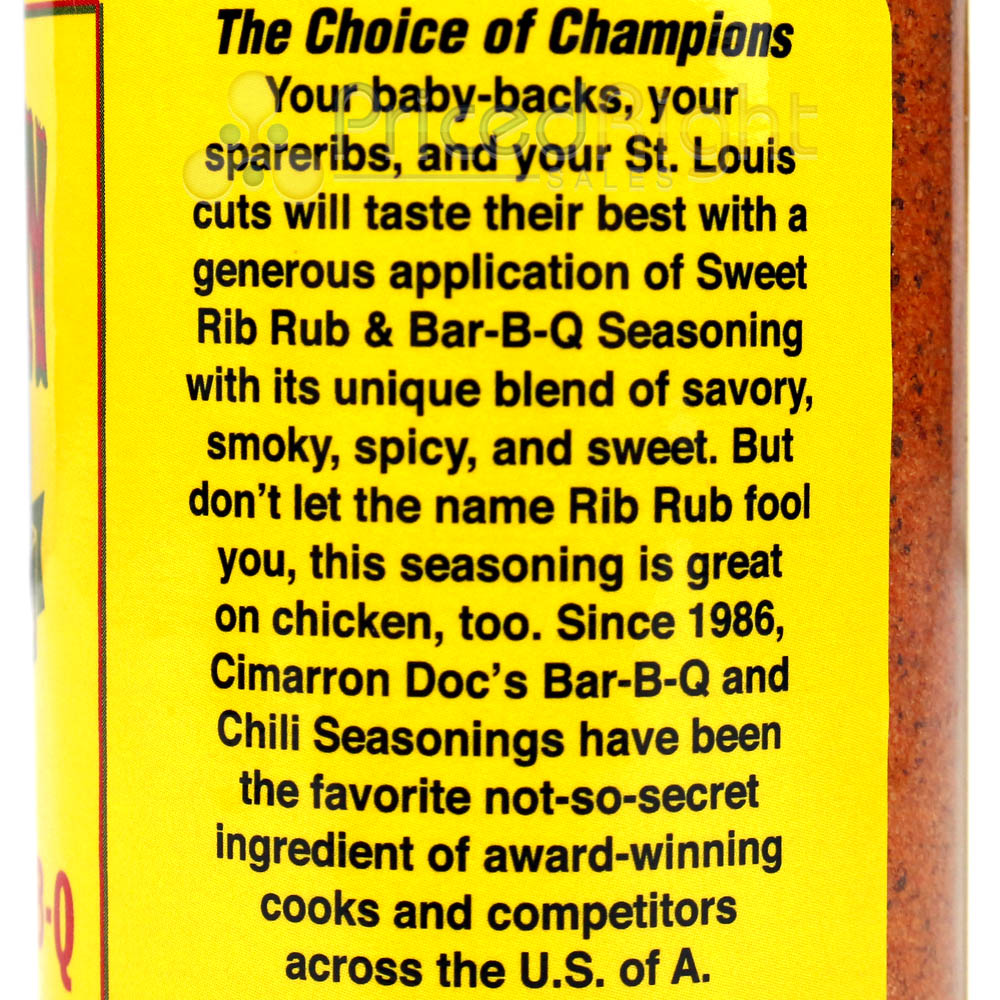 Cimarron Docs BBQ Sweet Rib Rub & Bar-B-Q Seasoning 6.6 Oz Award Winning Blend