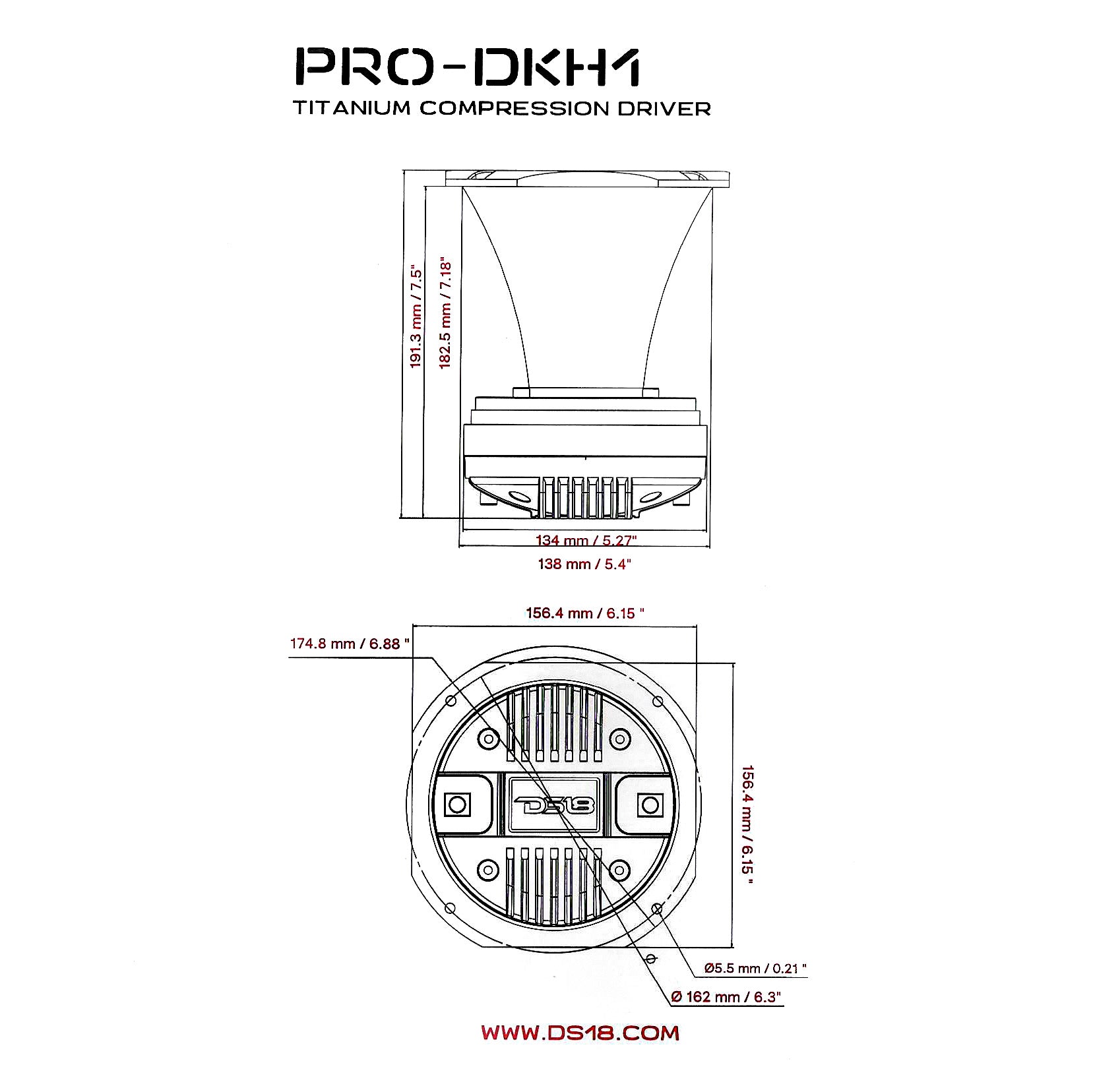 DS18 2" Compression Driver With Aluminum Horn 8 Ohm 450W Max Single PRO-DKH1