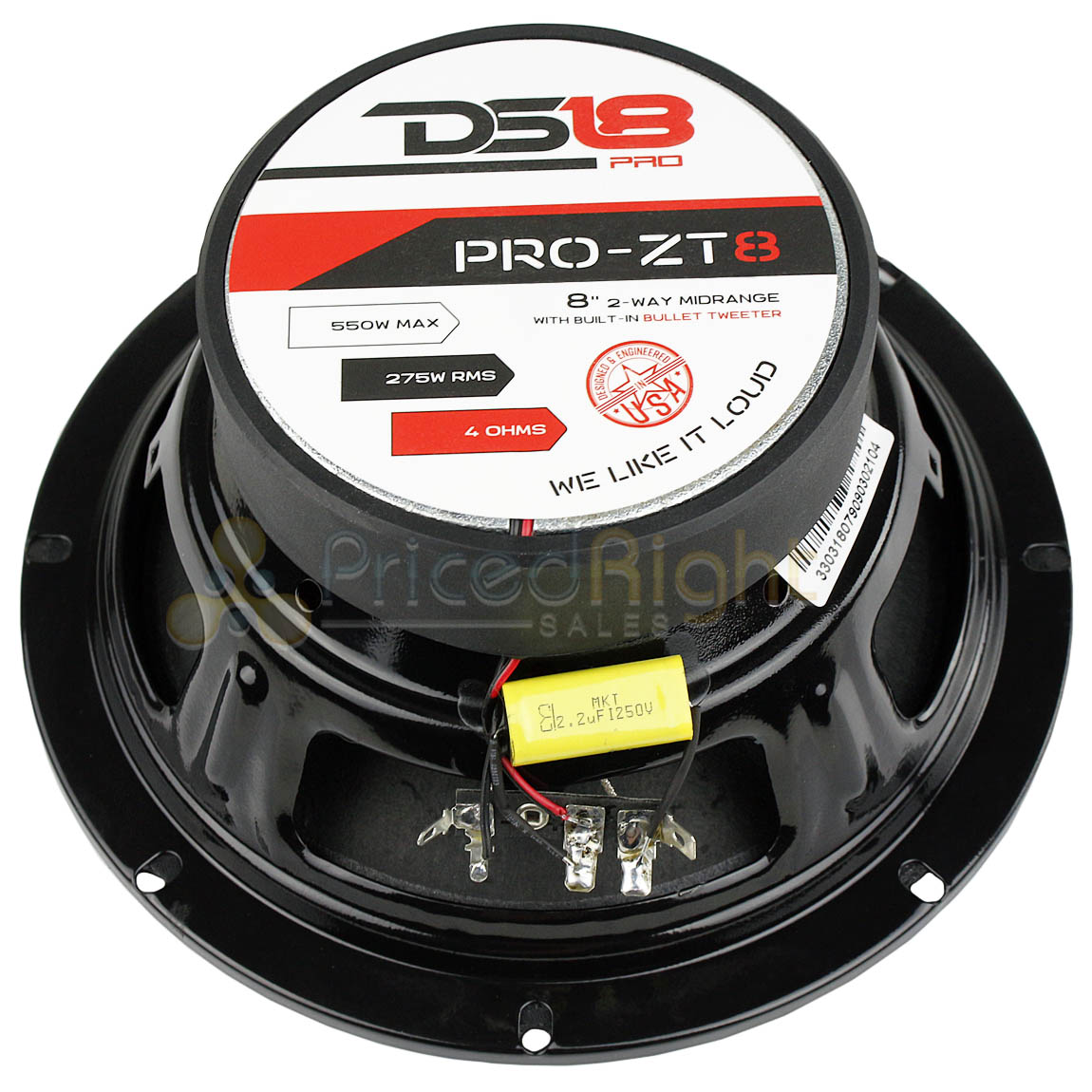 8" Inch 2 Way Midrange Speaker Built In Tweeter 550 Watts Max 4 ohm DS18 PRO-ZT8