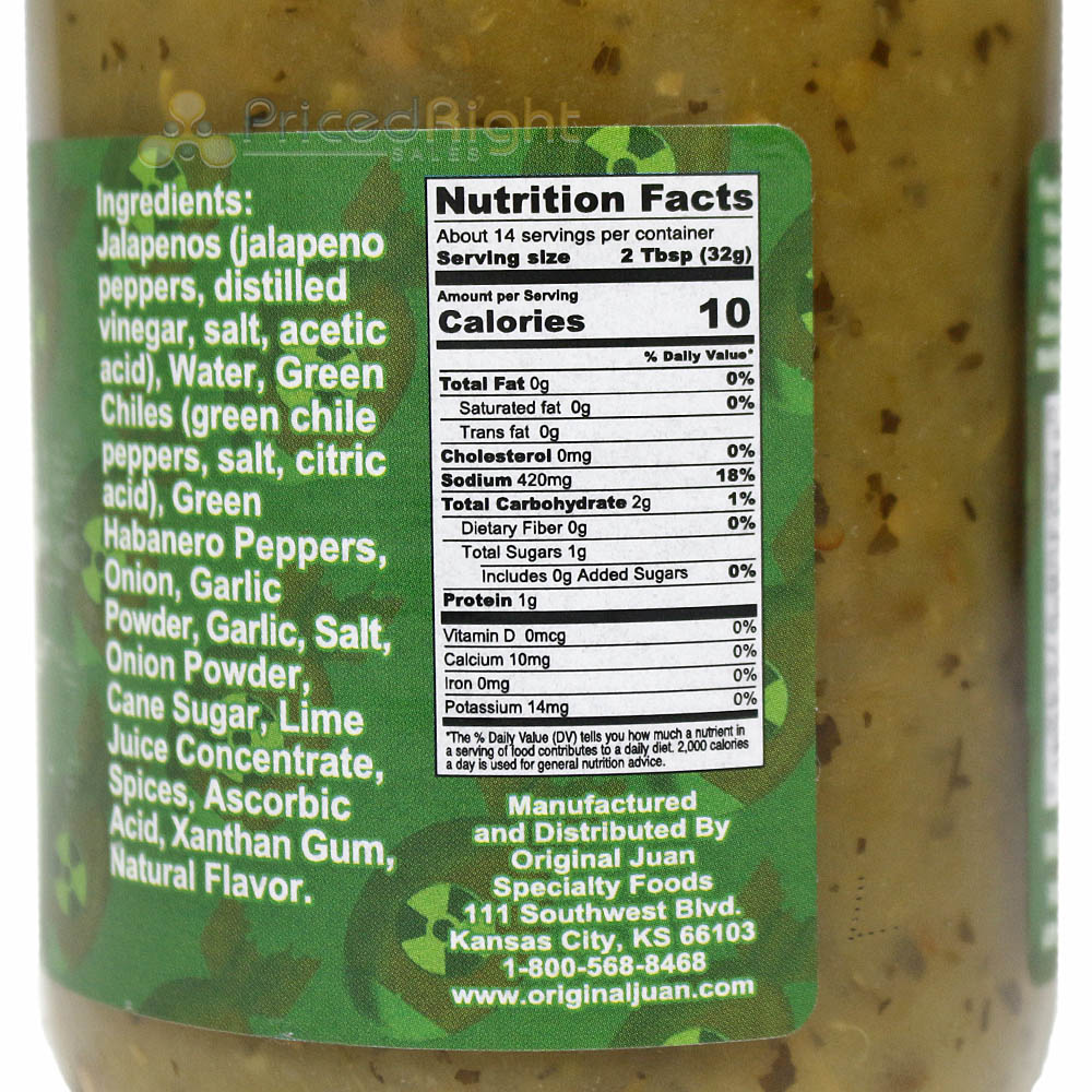 Da Bomb Green Habanero Extremely Hot Verde Salsa Gluten-Free Vegan 15.5 oz.