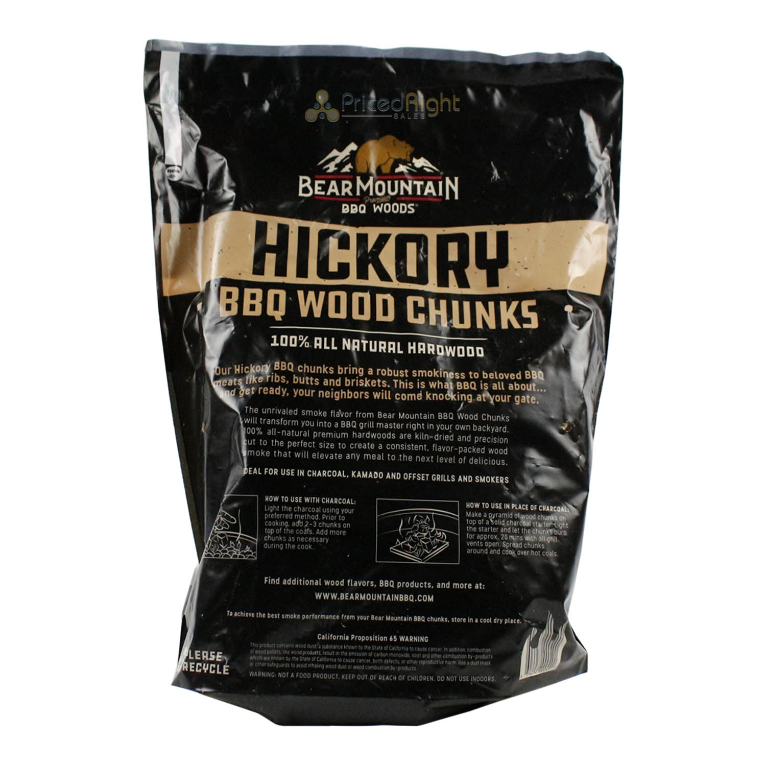 Bear Mountain BBQ Hickory 100% All Natural Hardwood Chunks Robust Smoky Flavor