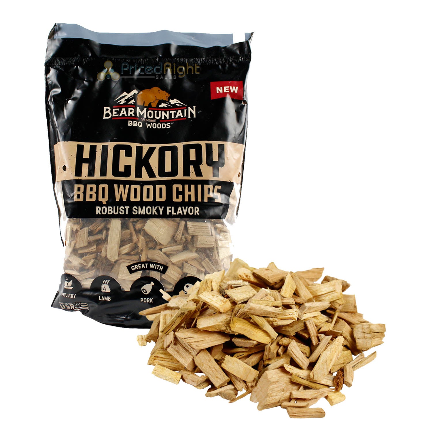 Bear Mountain BBQ Hickory Natural Hardwood Chips Robust Smoky Flavor for Meats