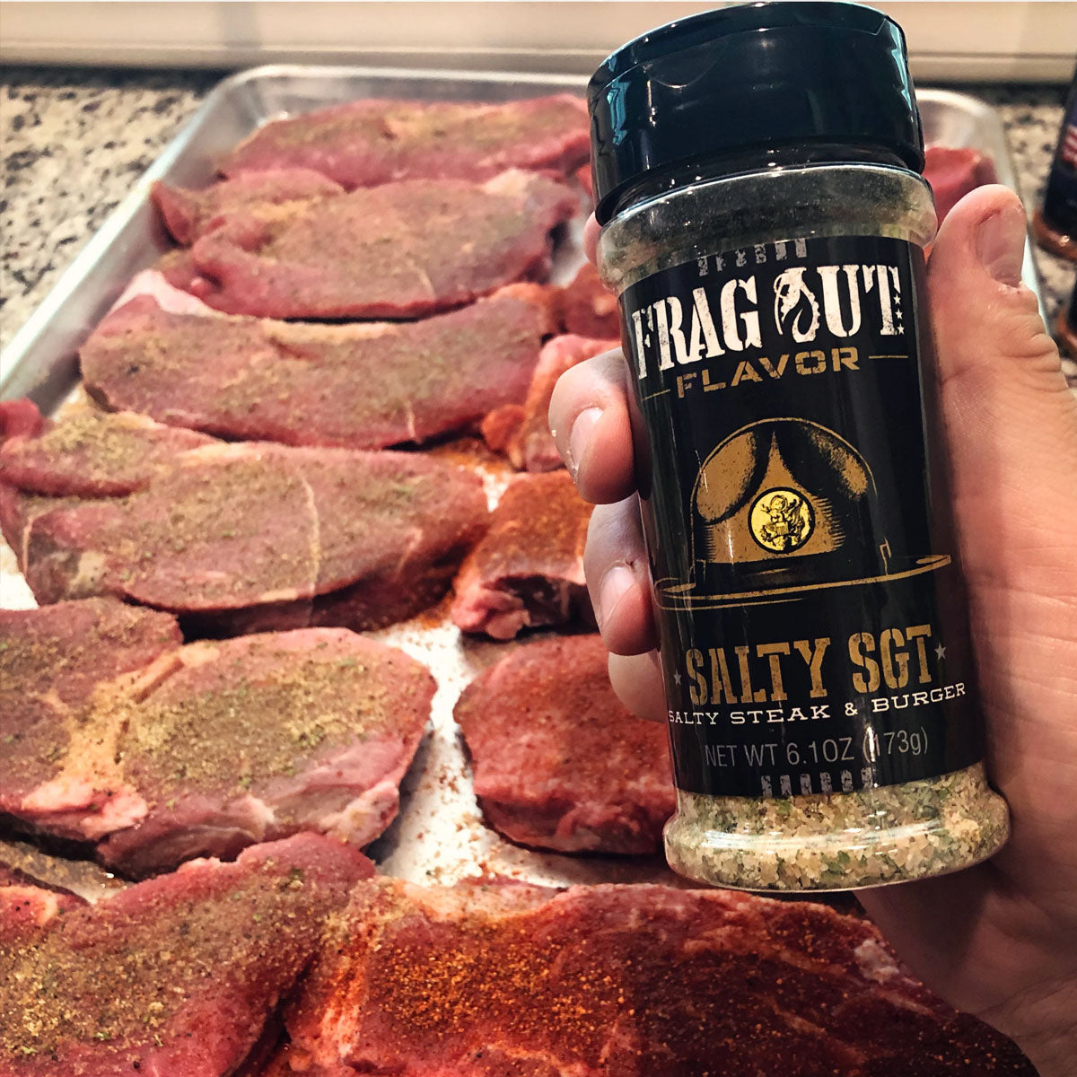 Frag Out Flavor Salty SGT Salty Steak and Burger Seasoning and Rub 6.2 Oz Bottle