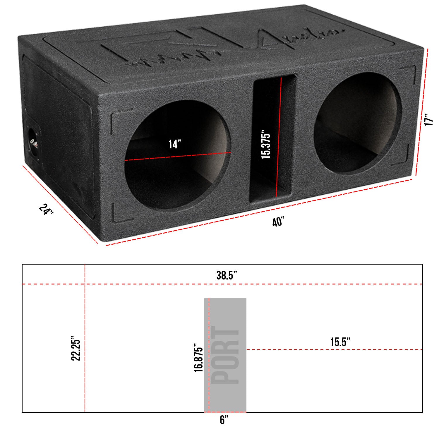 Dual 15" Ported Subwoofer Box Bed Liner Coated 3/4" MDF Vented Enclosure