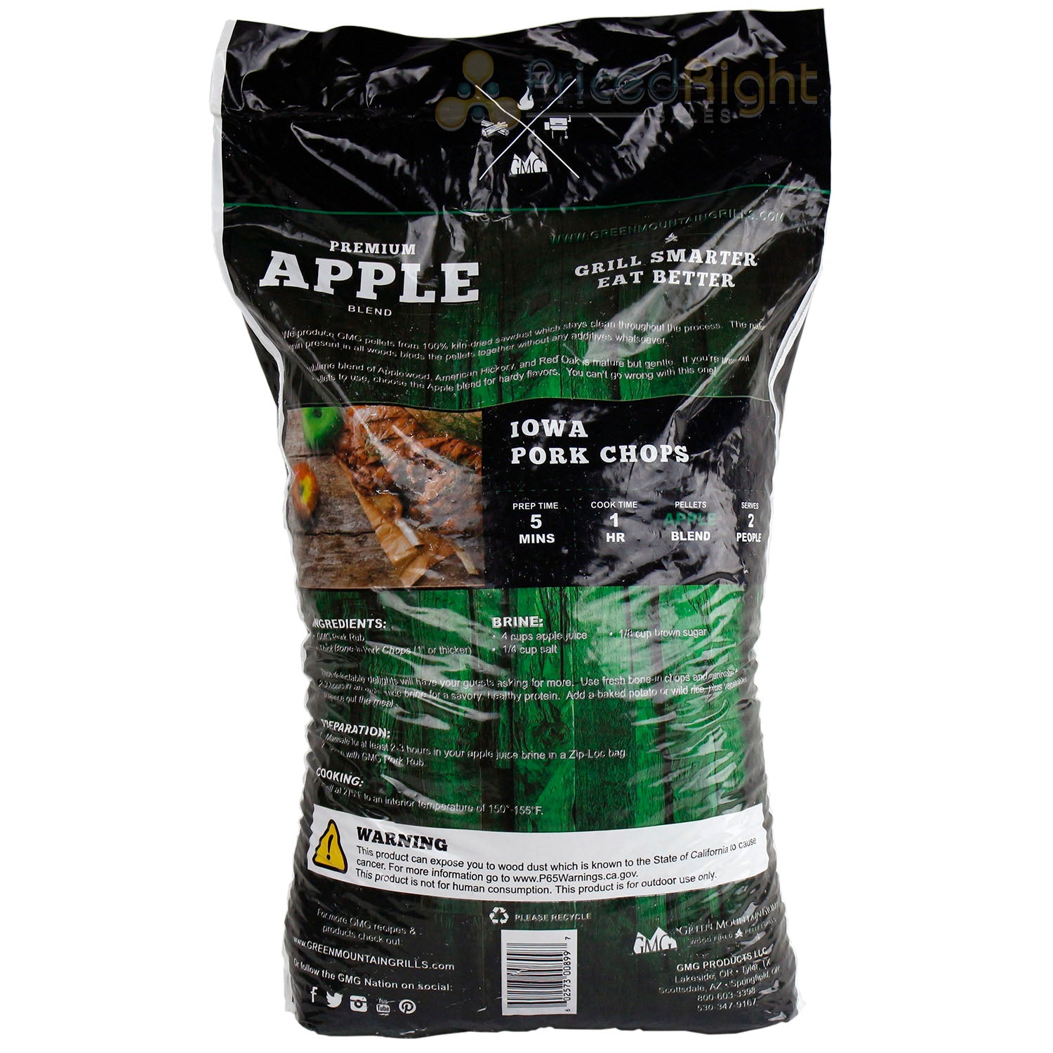 Wood Cooking Pellets Apple Pellet Blend 28 lb Bag Red Oak Hickory Applewood GMG