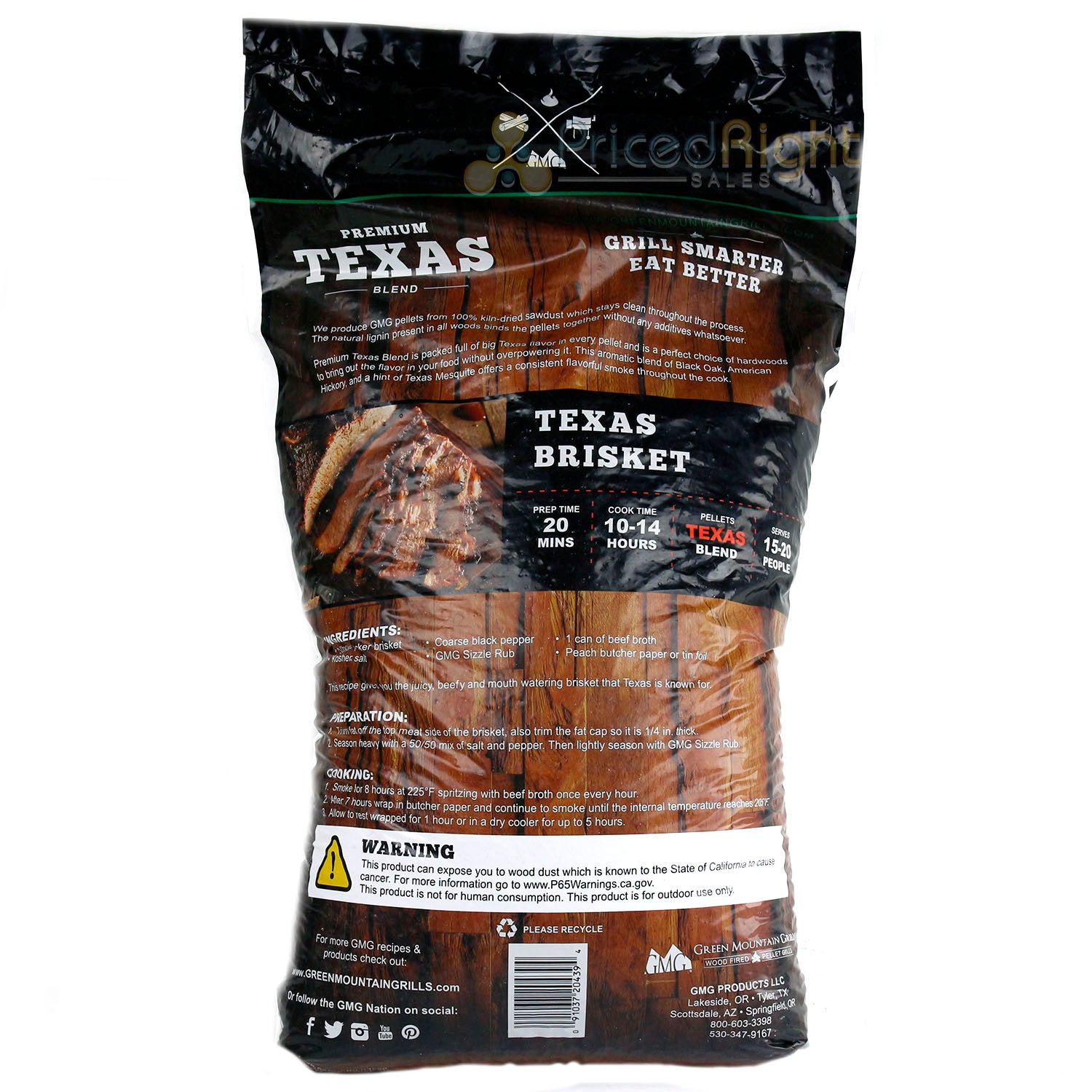 Green Mountain Wood Cooking Pellets Texas Blend 28 lb Black Oak Hickory Mesquite