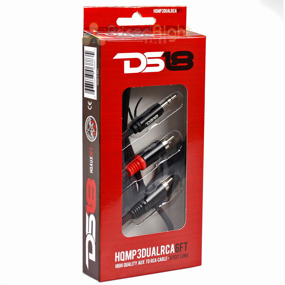 DS18 6 FT Audio Cord 3.5mm Aux to RCA Y Cable 2 Channel Audio HQMP3DUALRCA6FT