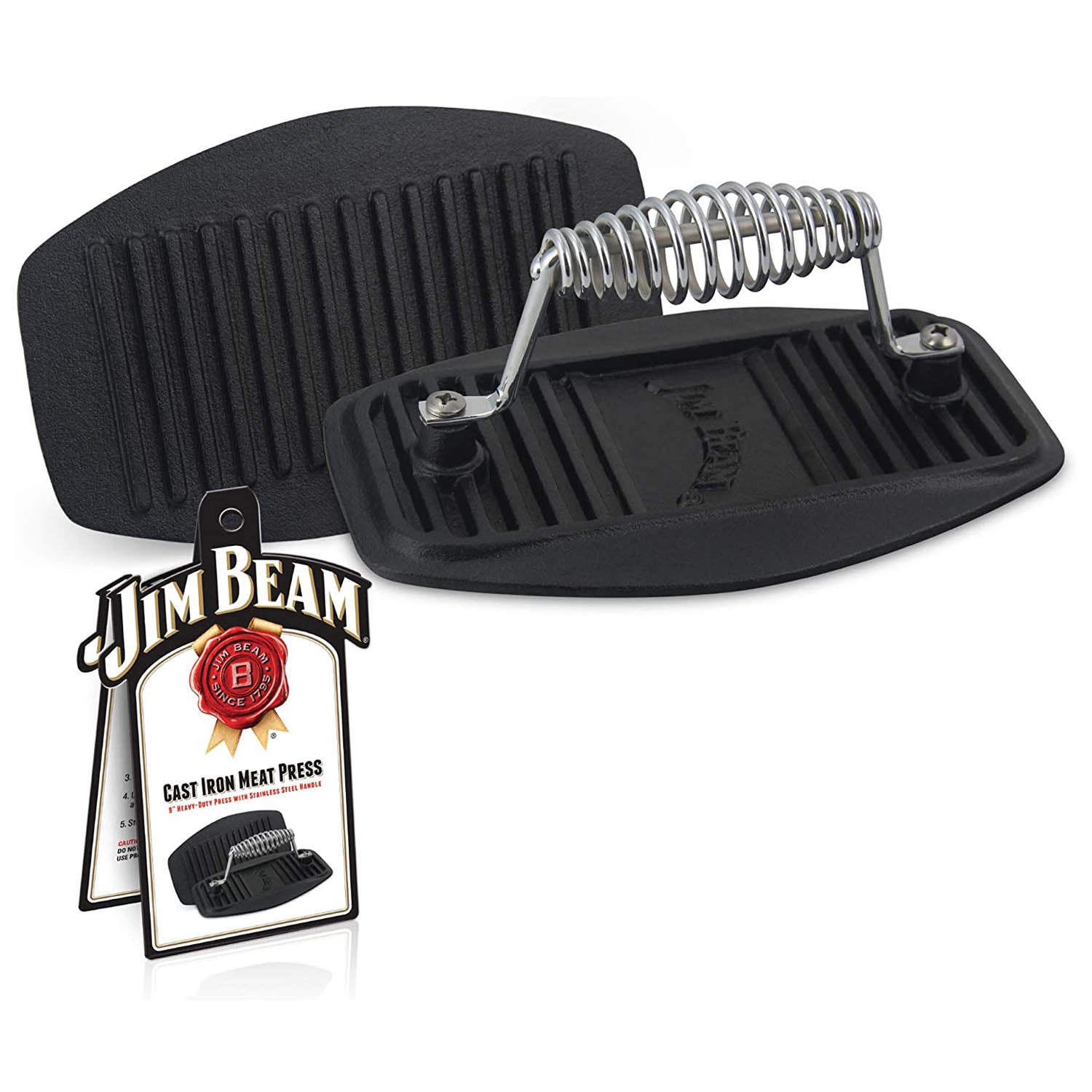 Jim Beam Stainless Steel Cast Iron Meat Press Pre Seasoned Non Stick JB0177