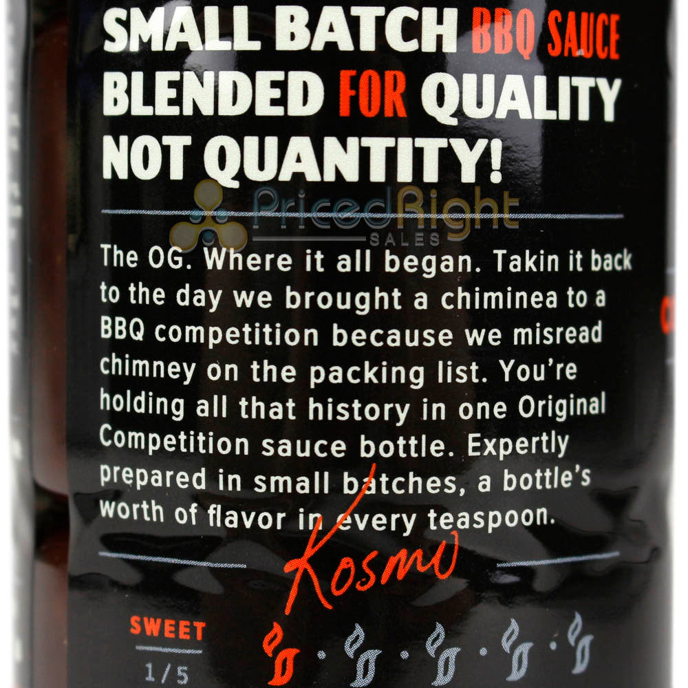 Kosmos Competition BBQ Sauce Sweet and Smoky Rich Bold Flavors 14 oz. Bottle