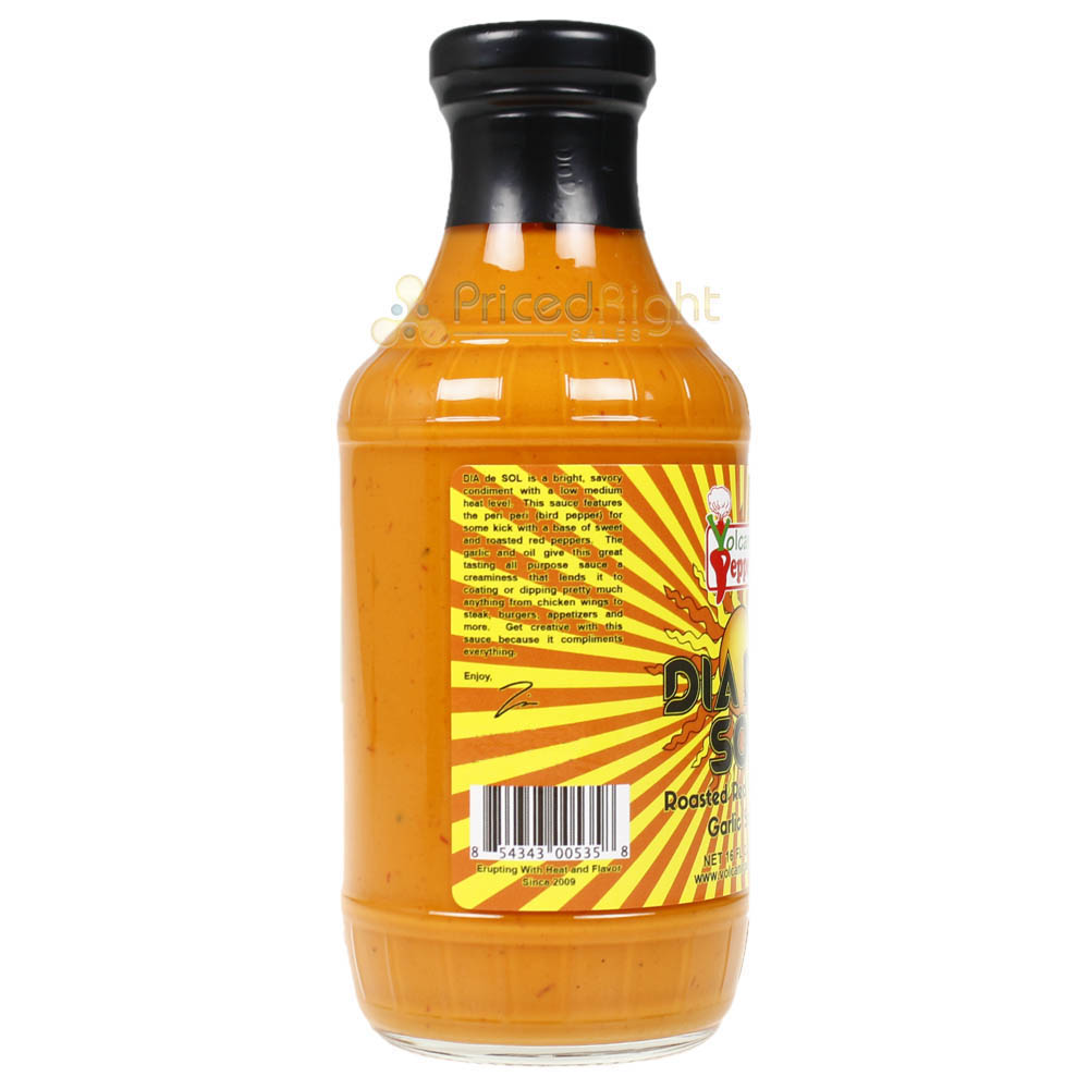 Volcanic Peppers Dia De Sol 16 Oz Bottle All Purpose Condiment Sauce LAVADDS