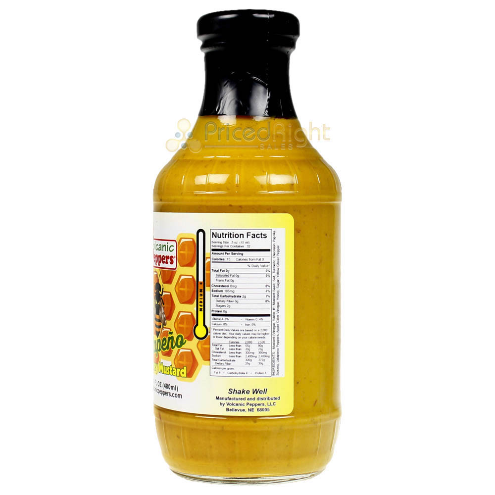 Volcanic Peppers Jalapeno Honey Mustard 16 Oz Bottle Sweet and Spicy LAVASMSM