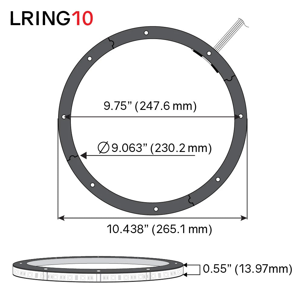 10" Waterproof RGB LED Speaker Ring 1/2" Spacer DS18 LRING10 Accent Single