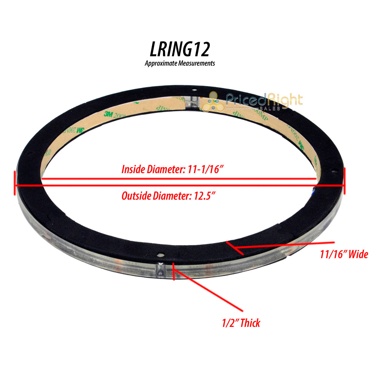 12 " Waterproof RGB LED Speaker Ring 1/2" Spacer DS18 LRING12 Accent Single