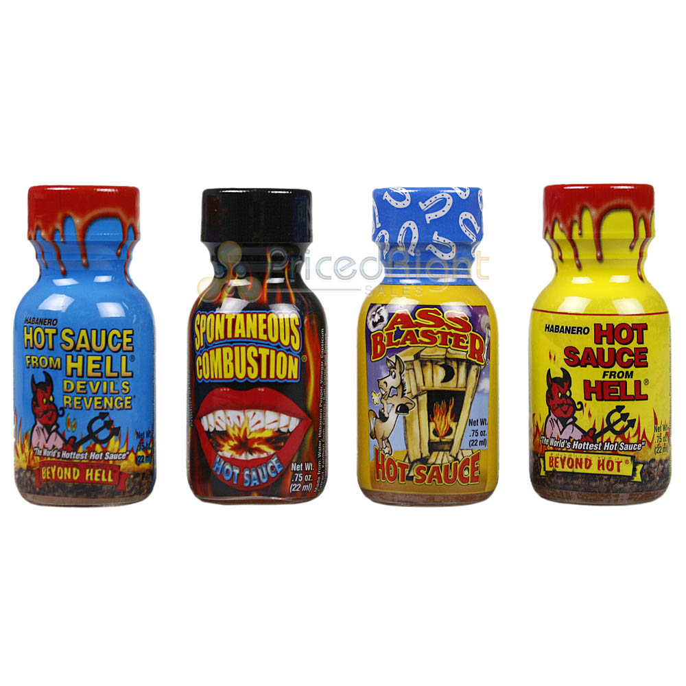 Hot Sauce Xtreme Heat Sauces Travel Pack 4 Bottles of .75 Oz Gift Set MBX4PK