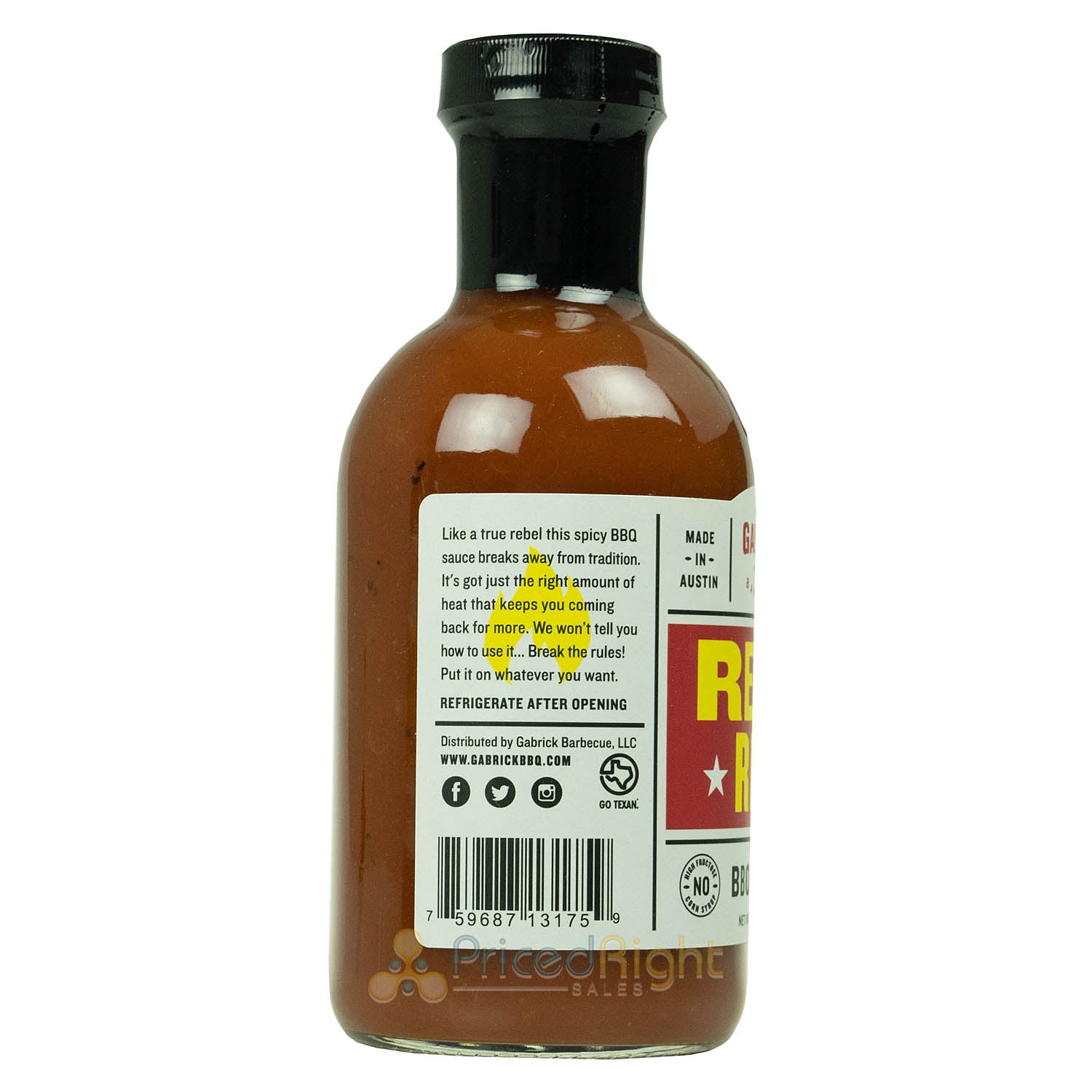 Gabrick Rebel Red Barbeque Sauce Light Smokey For Chicken Pork Ribs Gluten Free