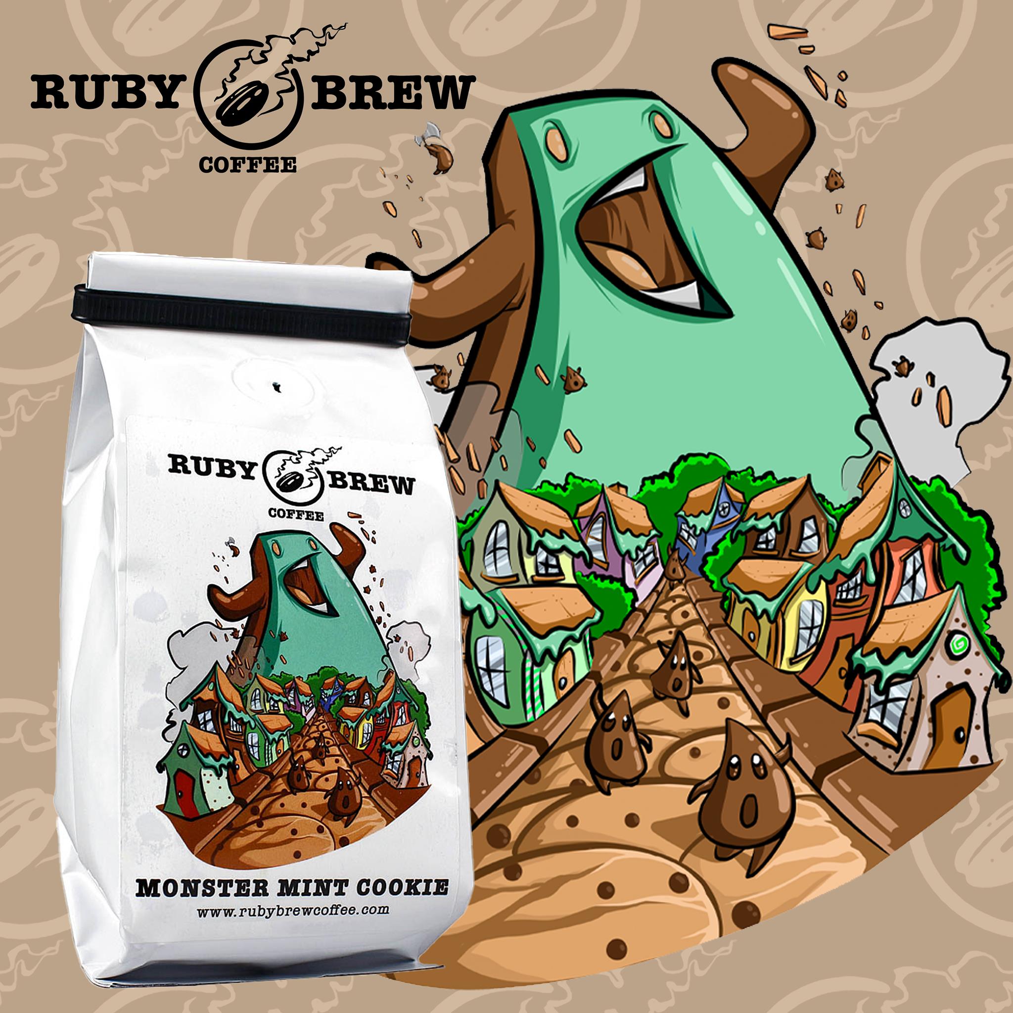 Monster Mint Cookie Ground Coffee Blend 8 Oz Medium Roast Ruby Brew Specialty