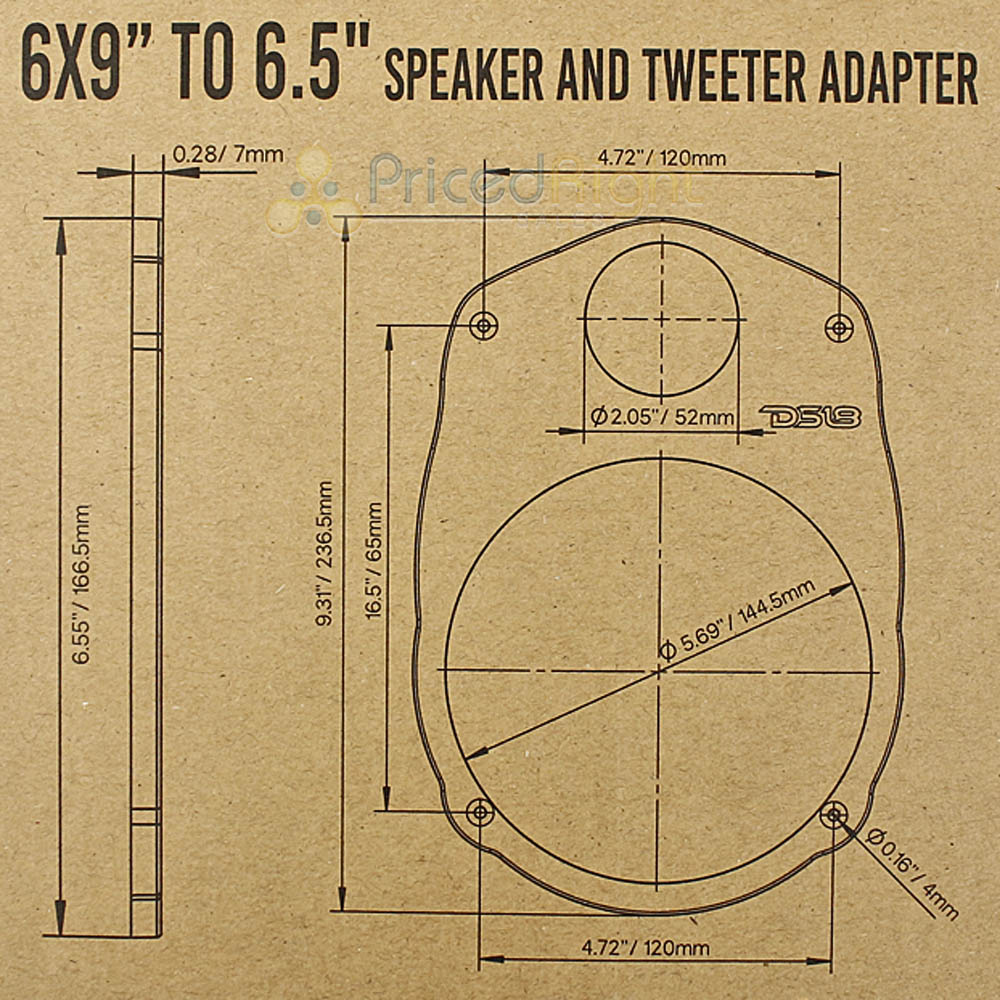 DS18 High Density ABS 6x9" to 6.5" Speaker and Tweeter Mounting Adapter MP69