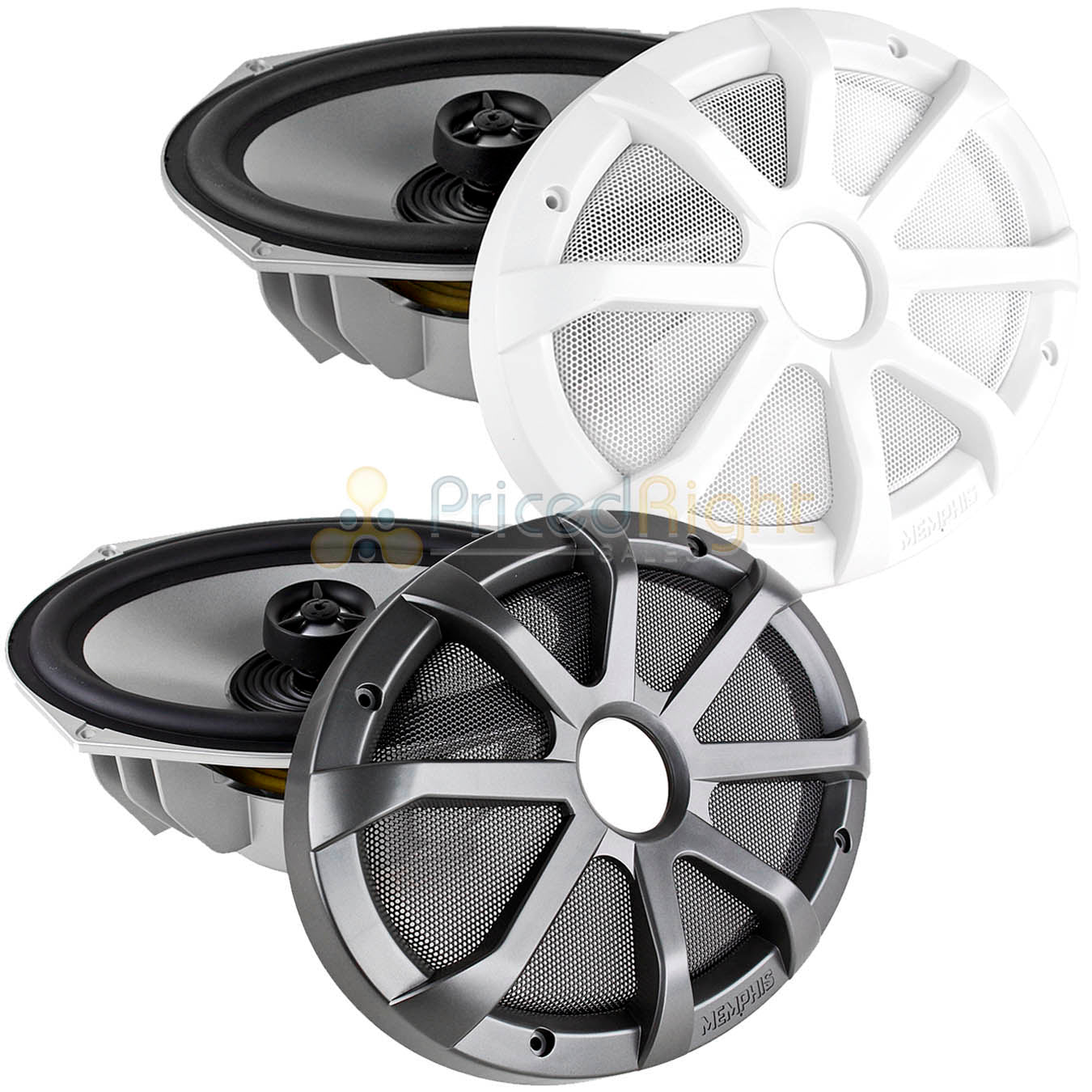 4 Memphis Audio Marine 6x9" Coaxial Speakers 120W Max LED 4 Ohm Extreme Series