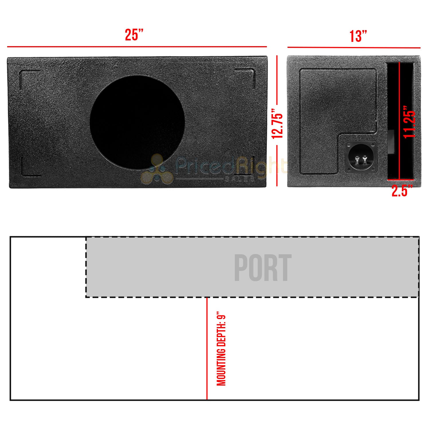 Single 10" Ported Subwoofer Box Bed Liner Coated 3/4" MDF Vented Enclosure