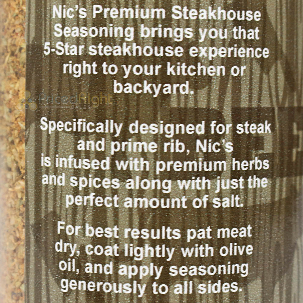 Nic's Premium Steakhouse Steak Rub Prime Rib Seasoning 4.1oz Bottle Savory Herbs