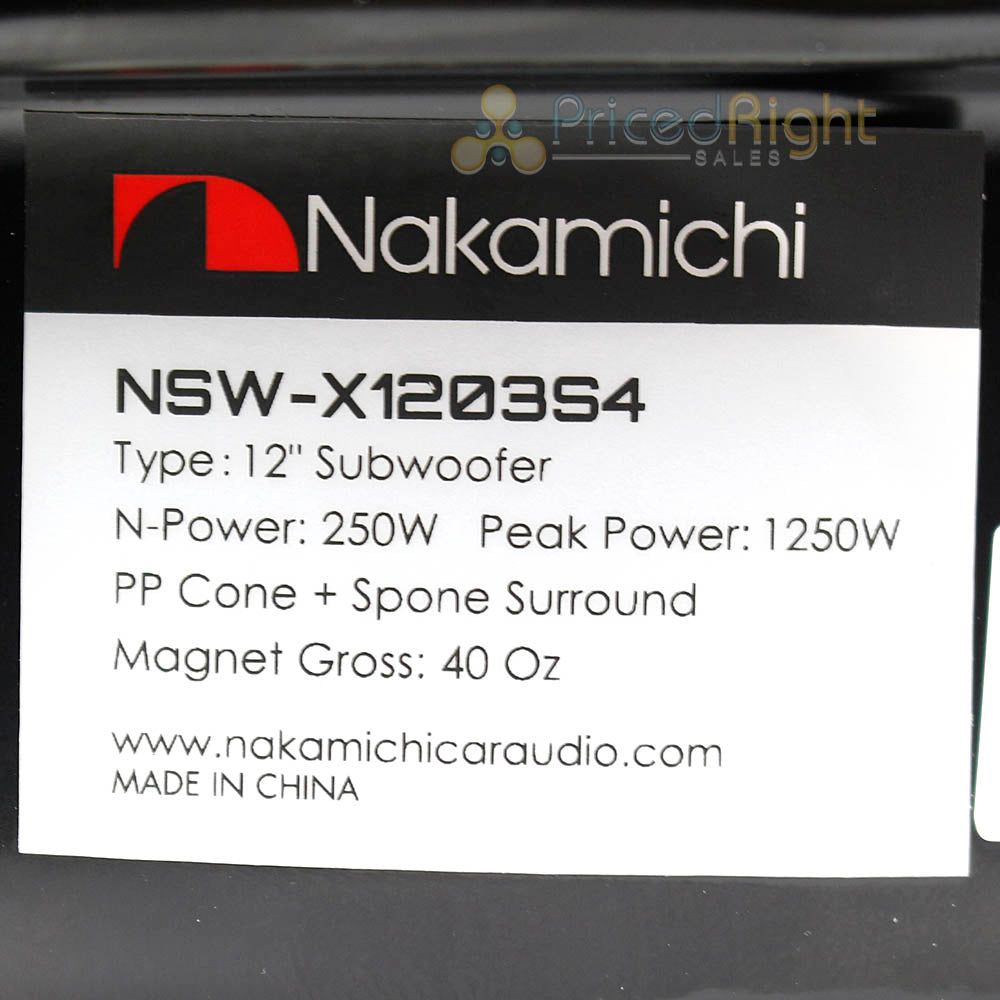 12" Subwoofer Shallow Mount 1250 Watts Max Super Slim Nakamichi NM-NSWX1203S4