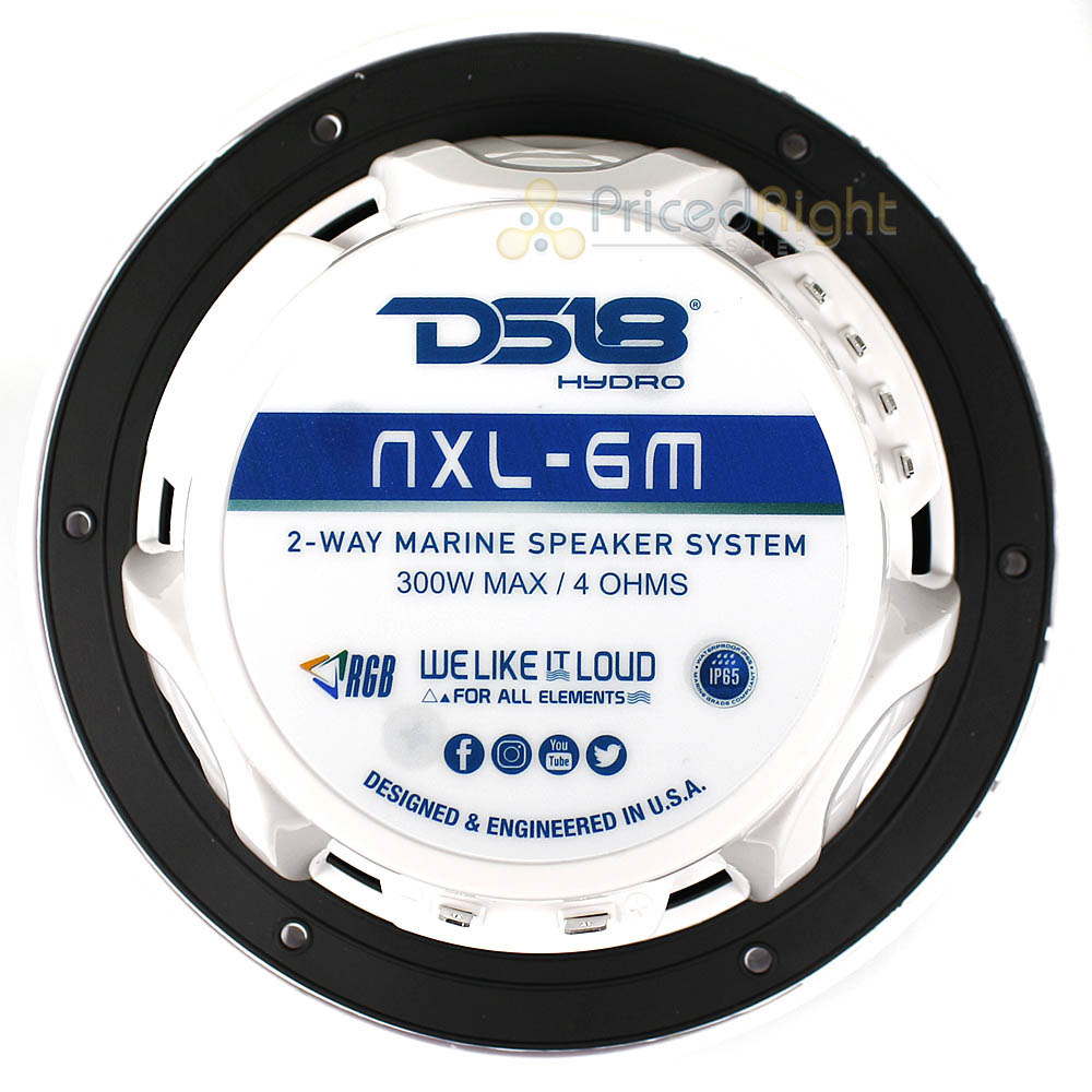 DS18 6.5" Marine Speakers Integrated RGB LED lights 300 Watts White NXL-6M/WH