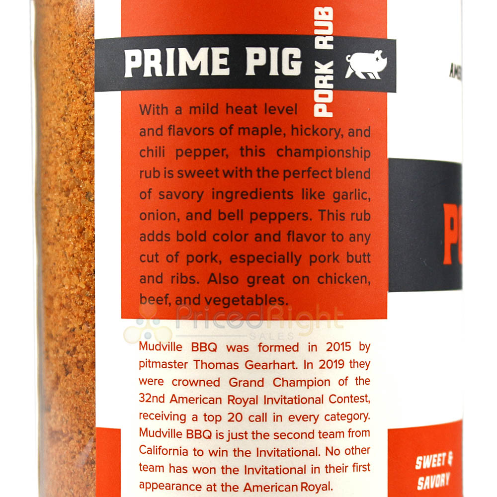 Mudville Prime Pig BBQ Pork Rub 12.8 Oz Sweet & Savory Msg & Gluten Free OW28100