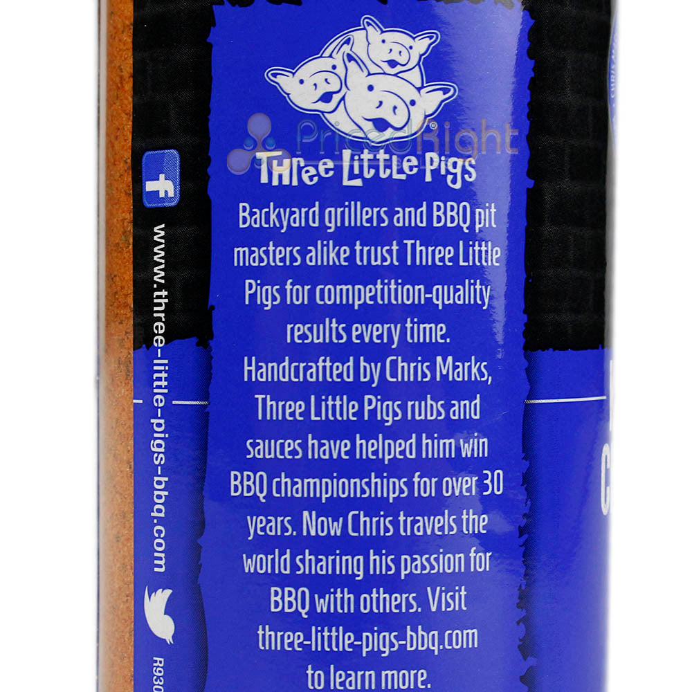 Three Little Pigs Kansas City Championship BBQ Rub 6.5 Oz Bottle Hickory Smoke