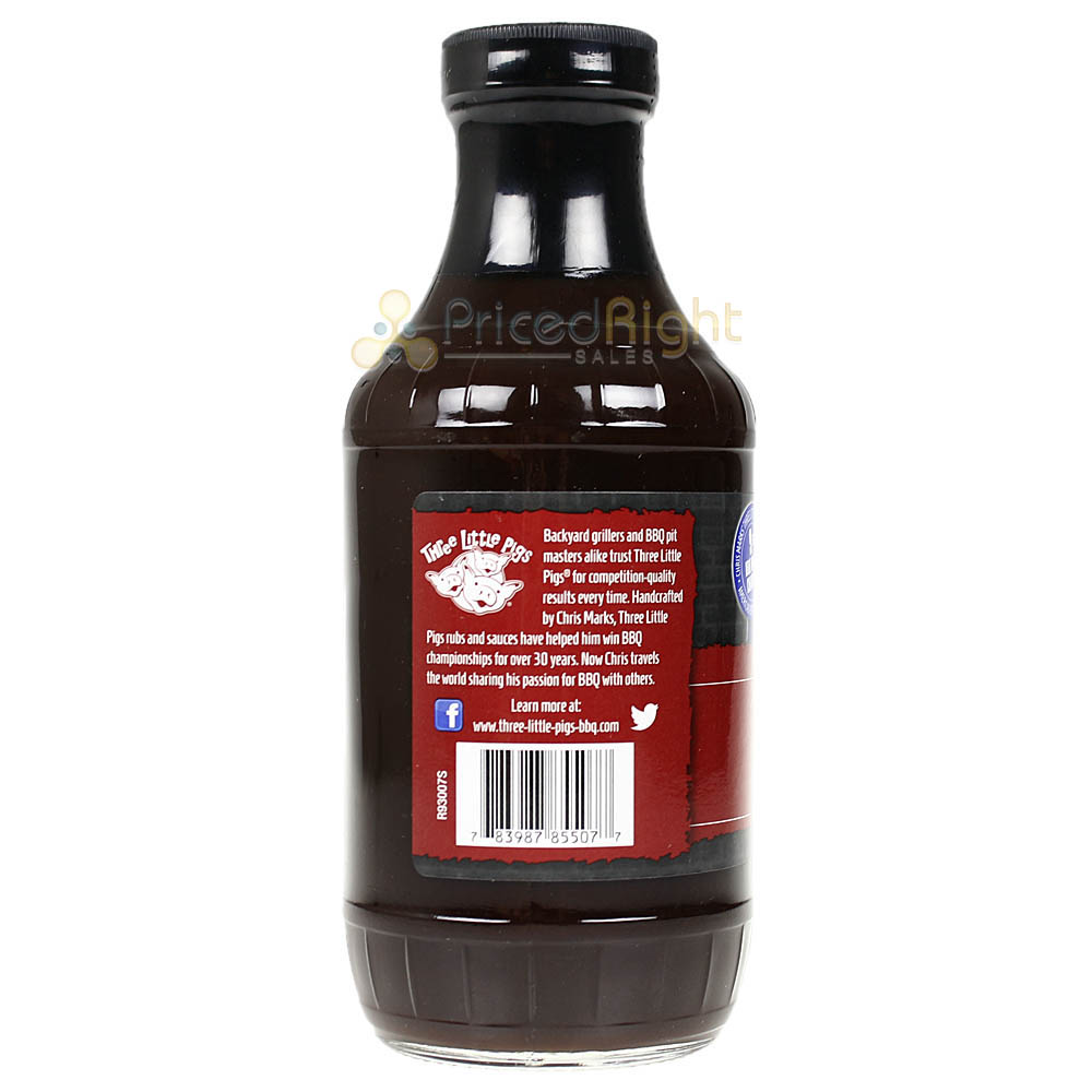 Three Little Pigs Touch of Cherry BBQ Sauce Sweet Smoky Hickory 21.4 Oz Bottle