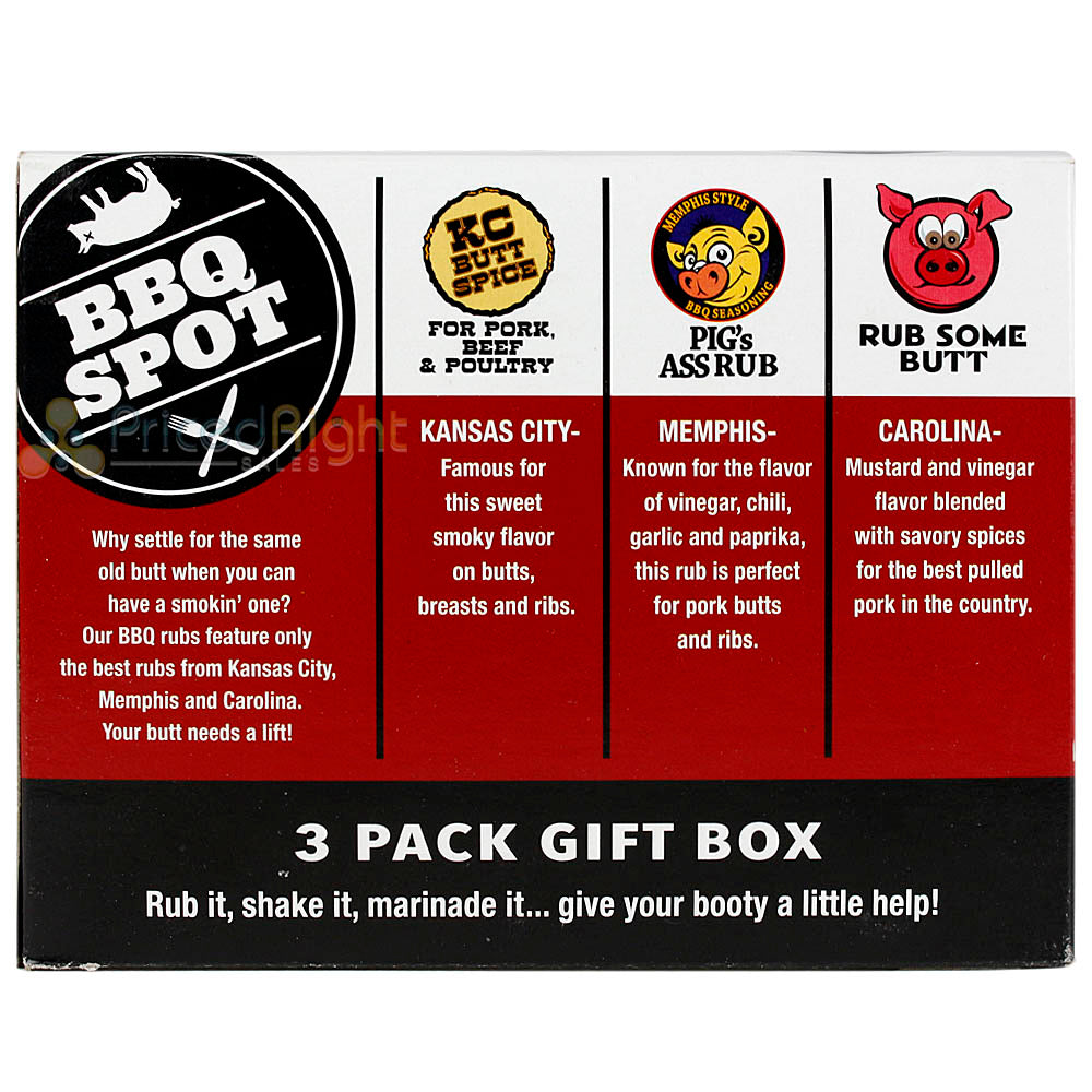 Smokin Booty Rubs 3 Pk KC Style Memphis Style & Carolina Style Dry Rub Gift Box