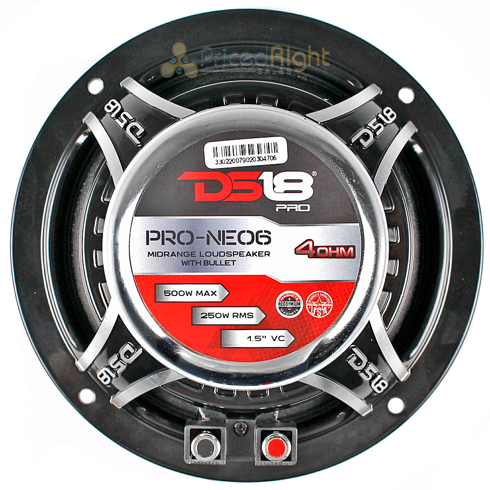 Neodymium 6.5" Midrange Speaker 500 Watts Max 4 Ohm DS18  PRO-NEO6 Car Audio