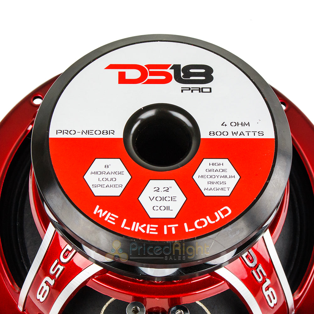 DS18 2 Pack 8 " Inch Midrange Speakers 800 Watts Max Power PRO-NEO8R 4 Ohms