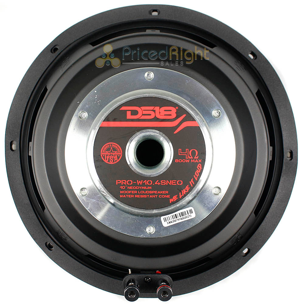 DS18 Pro 10" Woofer Loudspeaker 4 Ohm 800W Max SVC Water Resistant PRO-W10.4SNEO