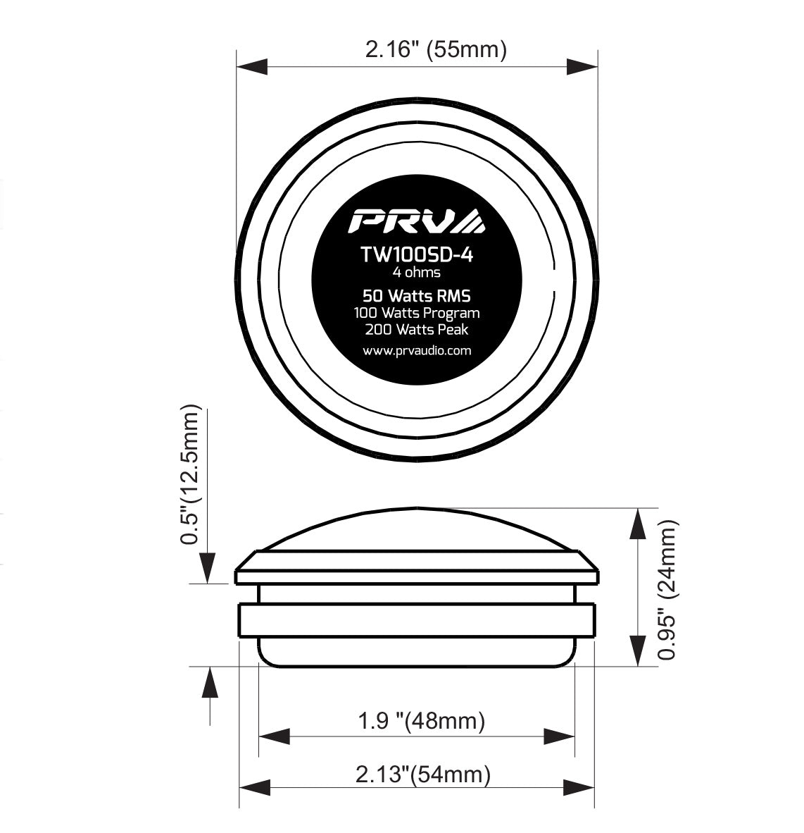 PRV Audio 2" Soft Dome Tweeter Pair 100 Watts Max 4 Ohm Car Audio TW100SD-4