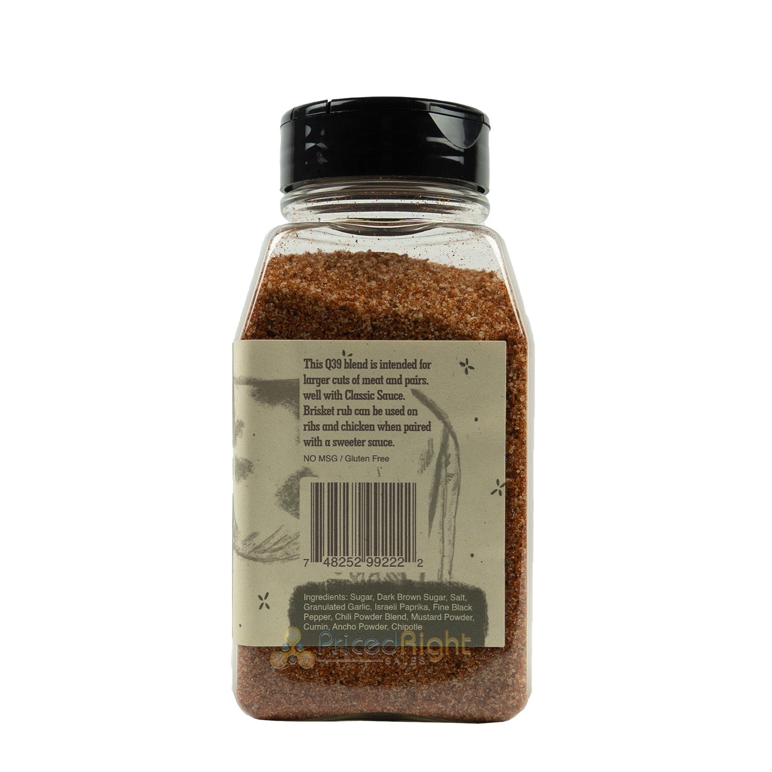 Q39 Brisket Dry Rub Balanced Blend Of Spice & Sweet Gluten Free No MSG 11 oz