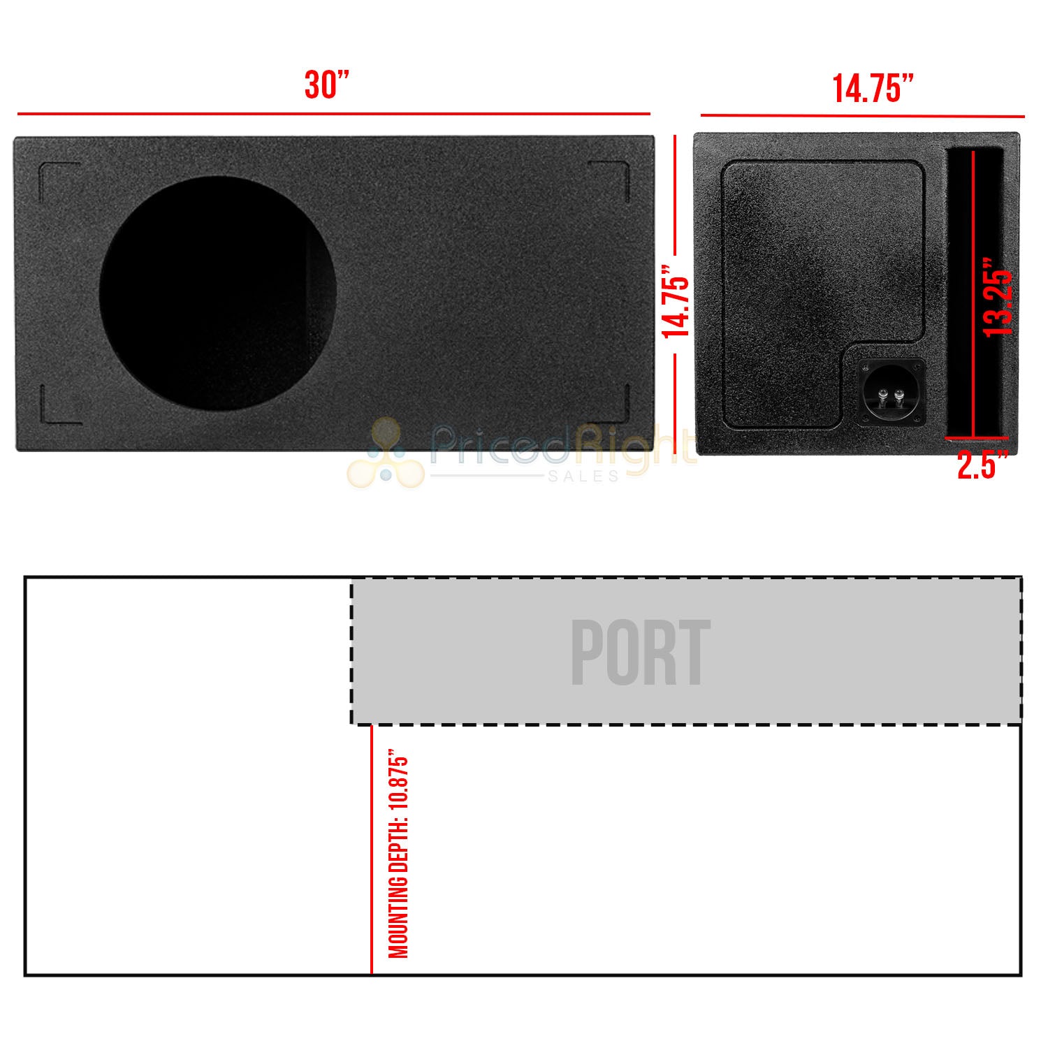 Single 12" Ported Subwoofer Box Bed Liner Coated 3/4" MDF Vented Enclosure