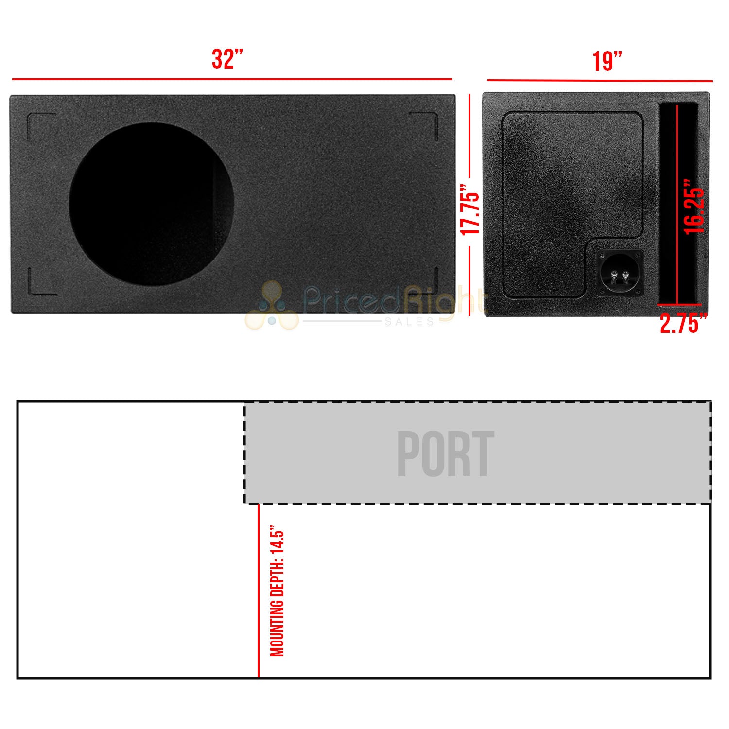 Single 15" Ported Subwoofer Box Bed Liner Coated 3/4" MDF Vented Enclosure