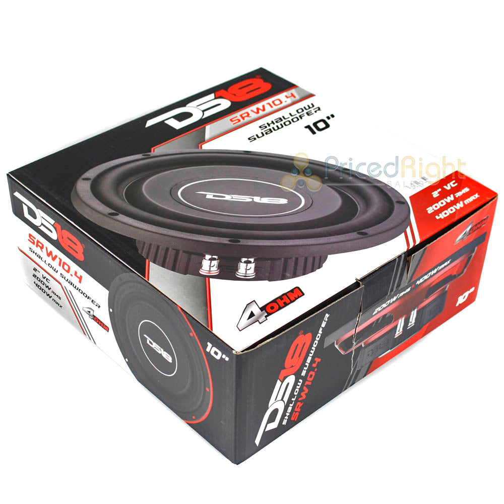 DS18 SRW Shallow 10" Subwoofer 400 Watts Max Single 4 Ohm Voice Coil SRW10.4