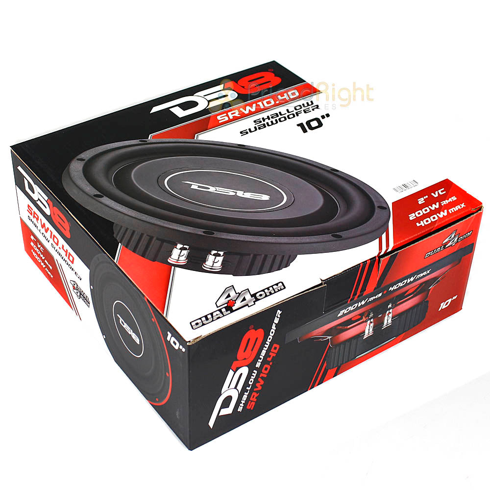 DS18 SRW Shallow 10" Subwoofer 400 Watts Max Power Dual 4 Ohm Car Audio SRW10.4D