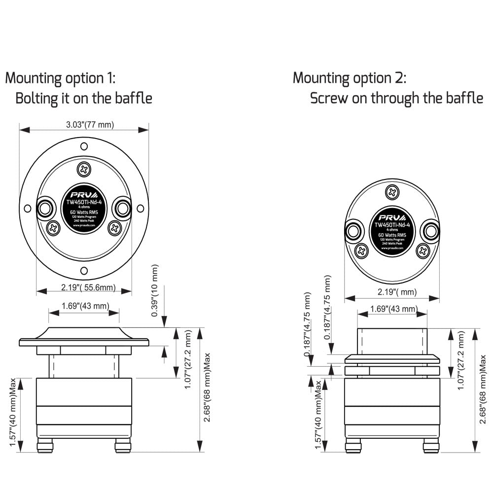 PRV Audio High Power Neodymium Bullet Tweeter 120W Max Power TW450Ti-ND-4 Single