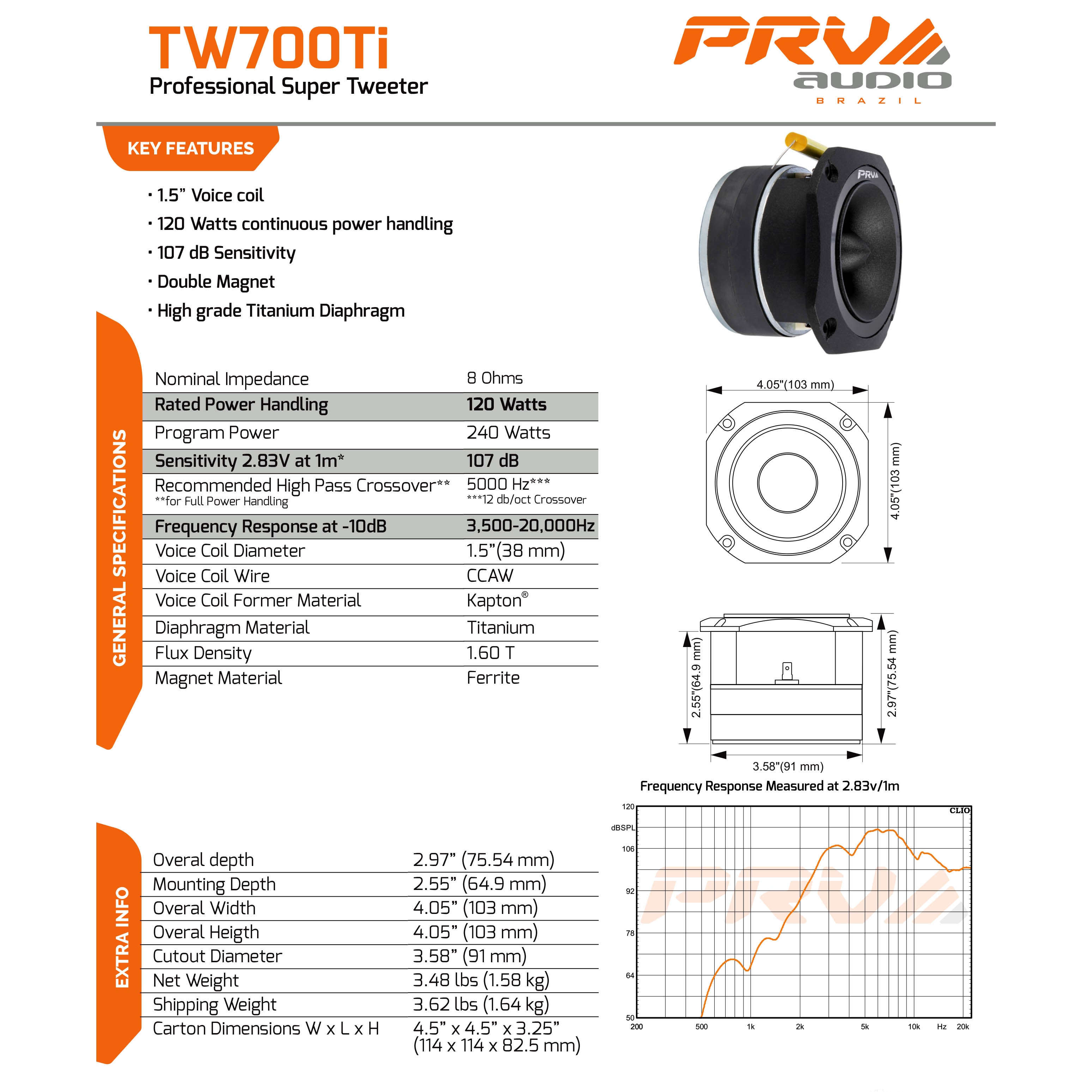 PRV 4" Pro Audio Super Bullet Tweeters 120W RMS Power 8 Ohm TW700Ti-CR 4 Pack