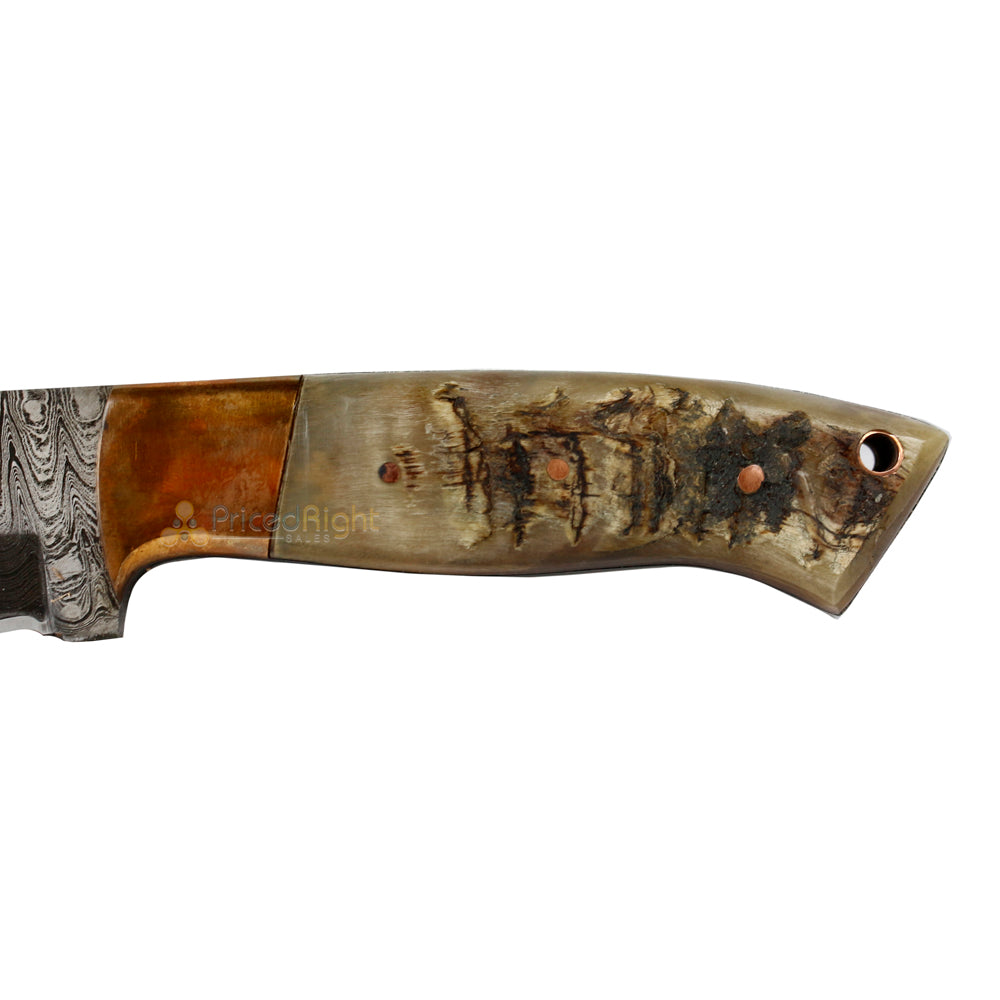Vintage Gentlemen Ram Horn 4-In Fixed Blade Damascus Steel Hunter Knife & Sheath